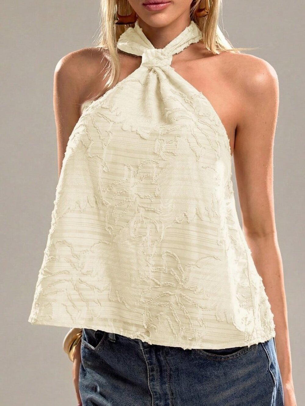 White Casual Women's Textured Halter Neck Camisole - Picture 5 of 6